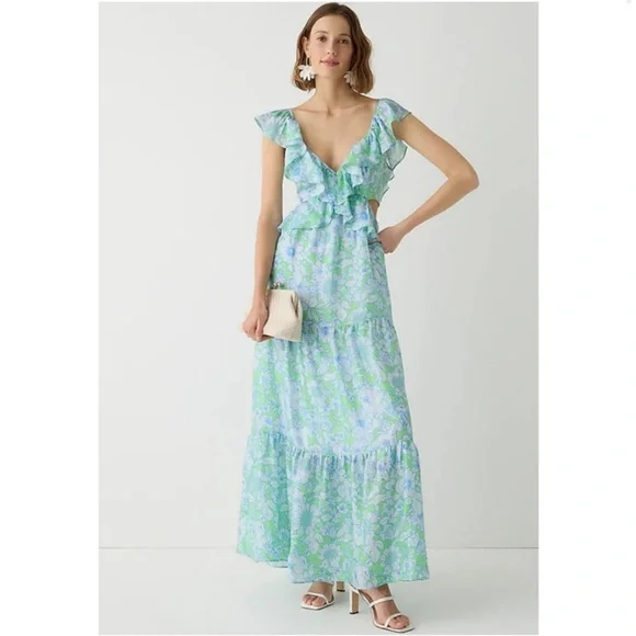 chinese dress ladies J. Crew Purple Lilac White Striped Ruffle Trim Lace Tiered Maxi Dress  The  Closet New York